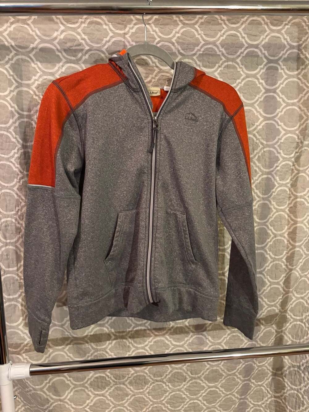 L.L.Bean Kids' Airlight Full-Zip Hoodie Grey Orange Size L 14-16